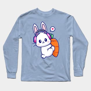 Cute Rabbit Hug Carrot With Headphone Cartoon Long Sleeve T-Shirt